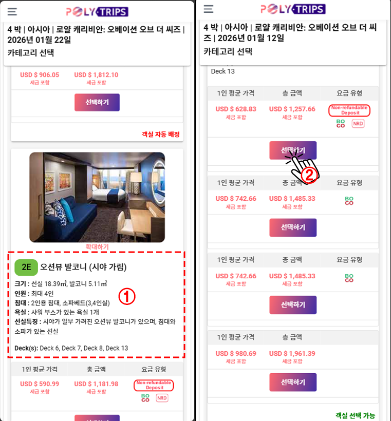 세부 객실 타입 선택