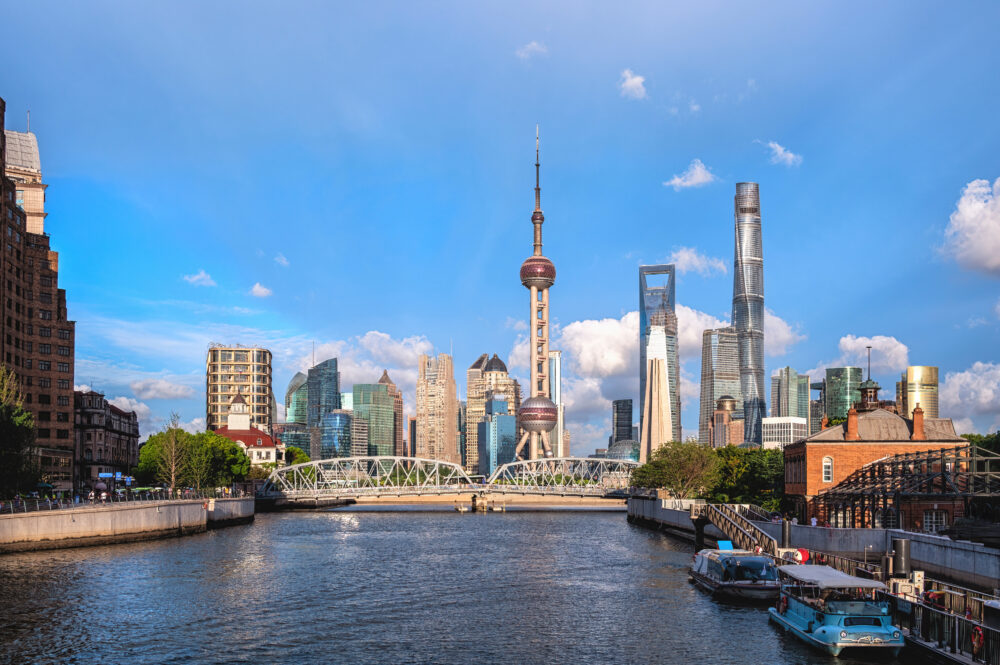 Shanghai city skyline and river scenery
